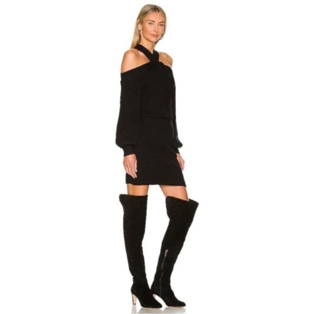 Line & Dot Ariana Black Cold Shoulder Sweater Mini Dress Size Large Chic NEW